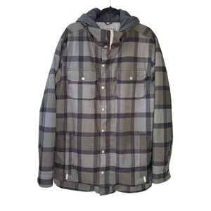BURTON Hackett Insulated Checked Plaid Shirt Jacket Hood Green Black L